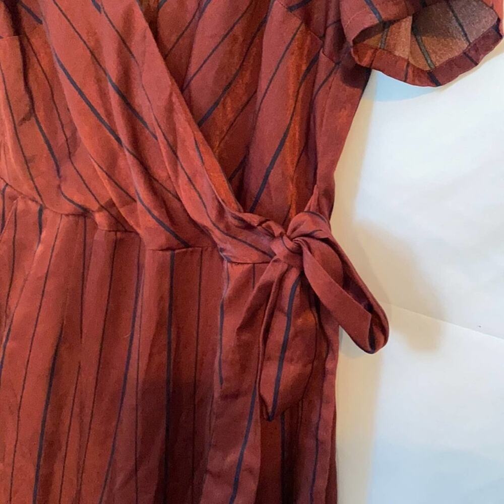 Xhilaration Burgundy & Black Striped Wrap Jumpsuit - Picture 4 of 11